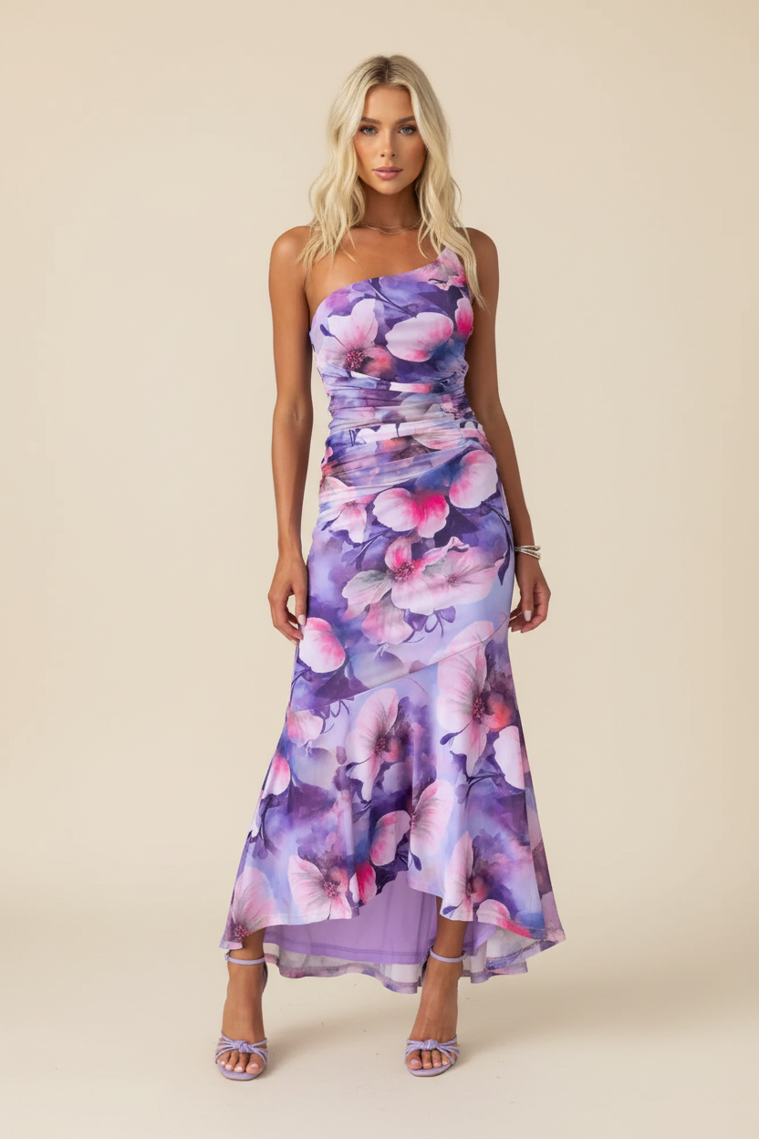 Marissa | Robe Longue Florale à une Épaule de Mariage pour Femme