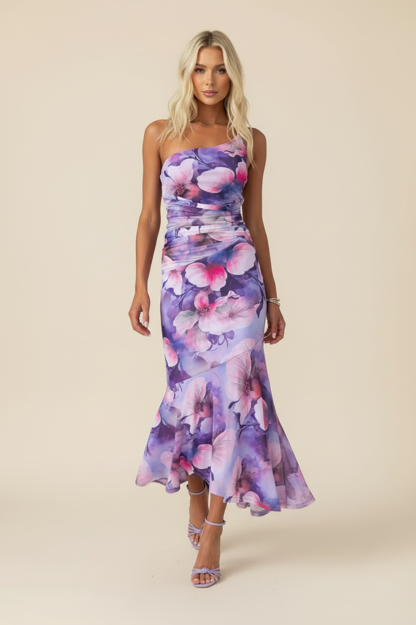 Marissa | Robe Longue Florale à une Épaule de Mariage pour Femme