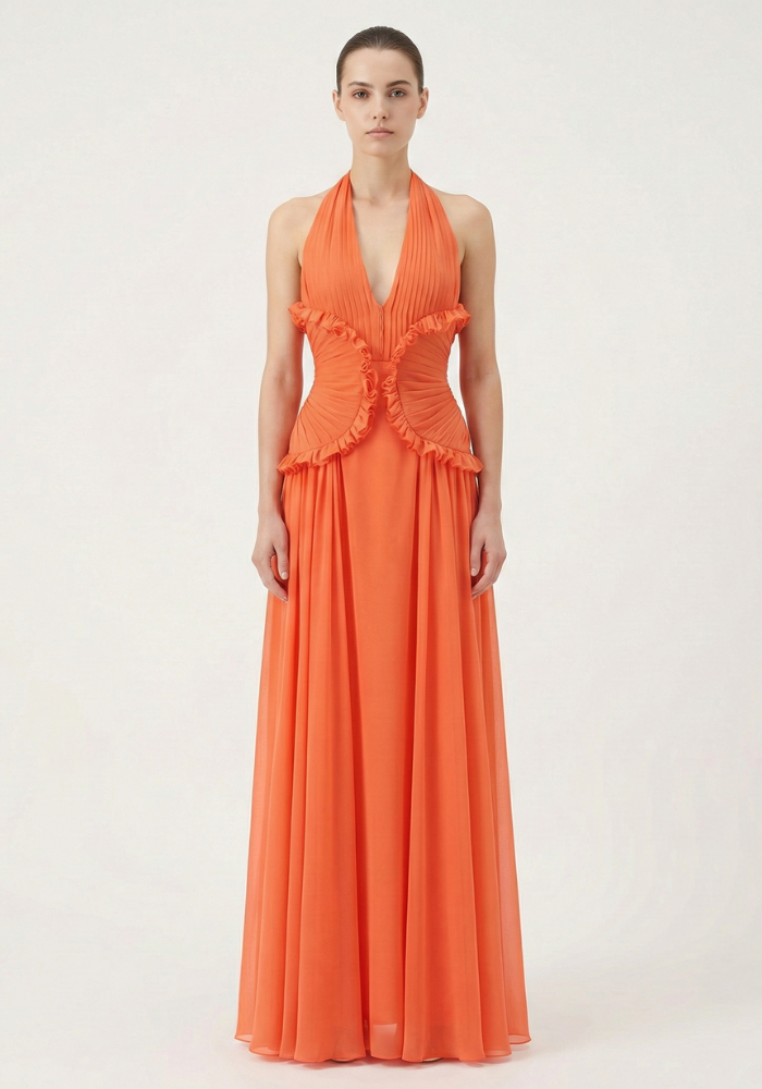 Marlowe | Robe D'Invité de Mariage Maxi Coupe a-Line à Volants et dos Nu pour Femme