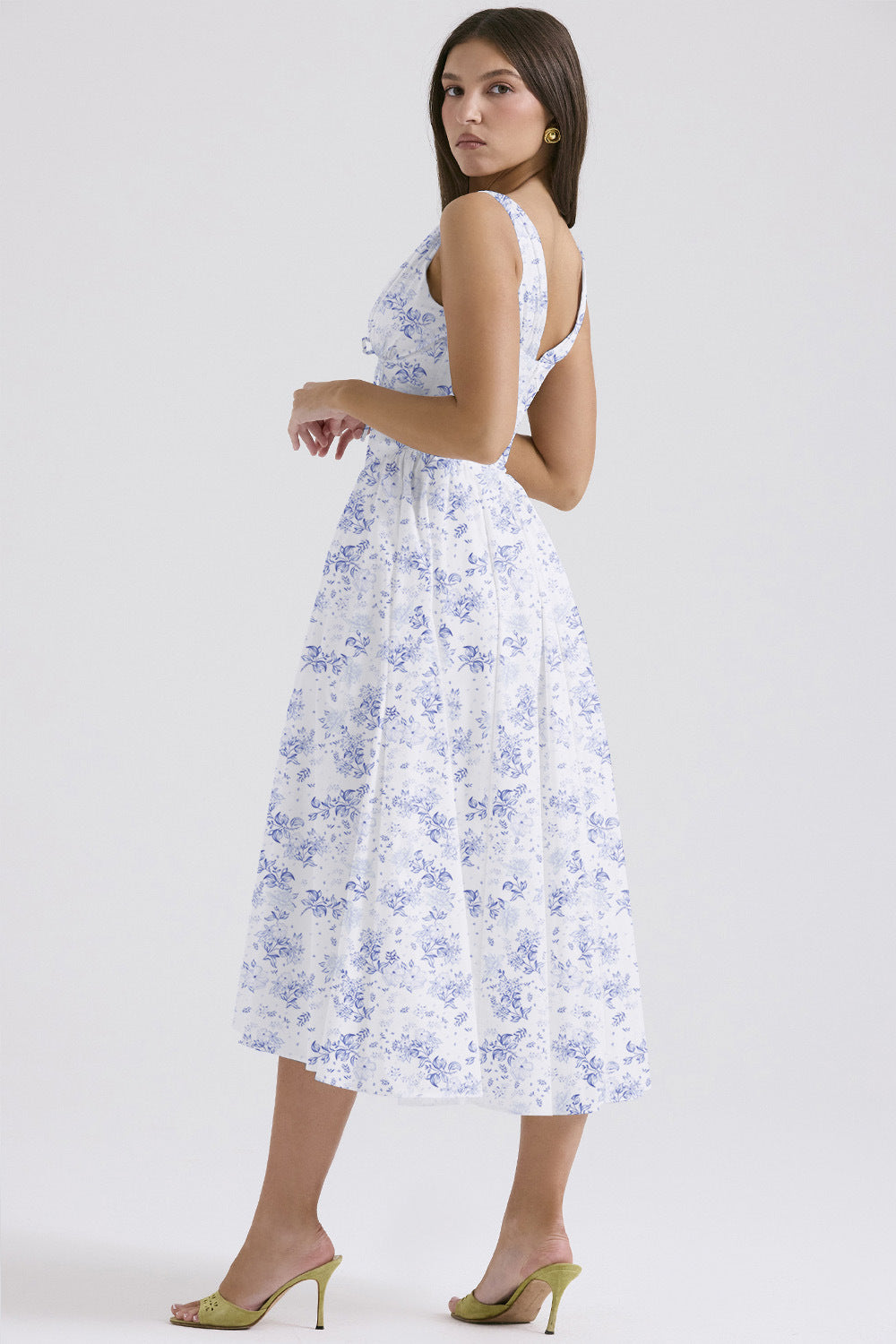 Michelle | Robe Midi de Printemps Fleurie Sans Manches pour Femme