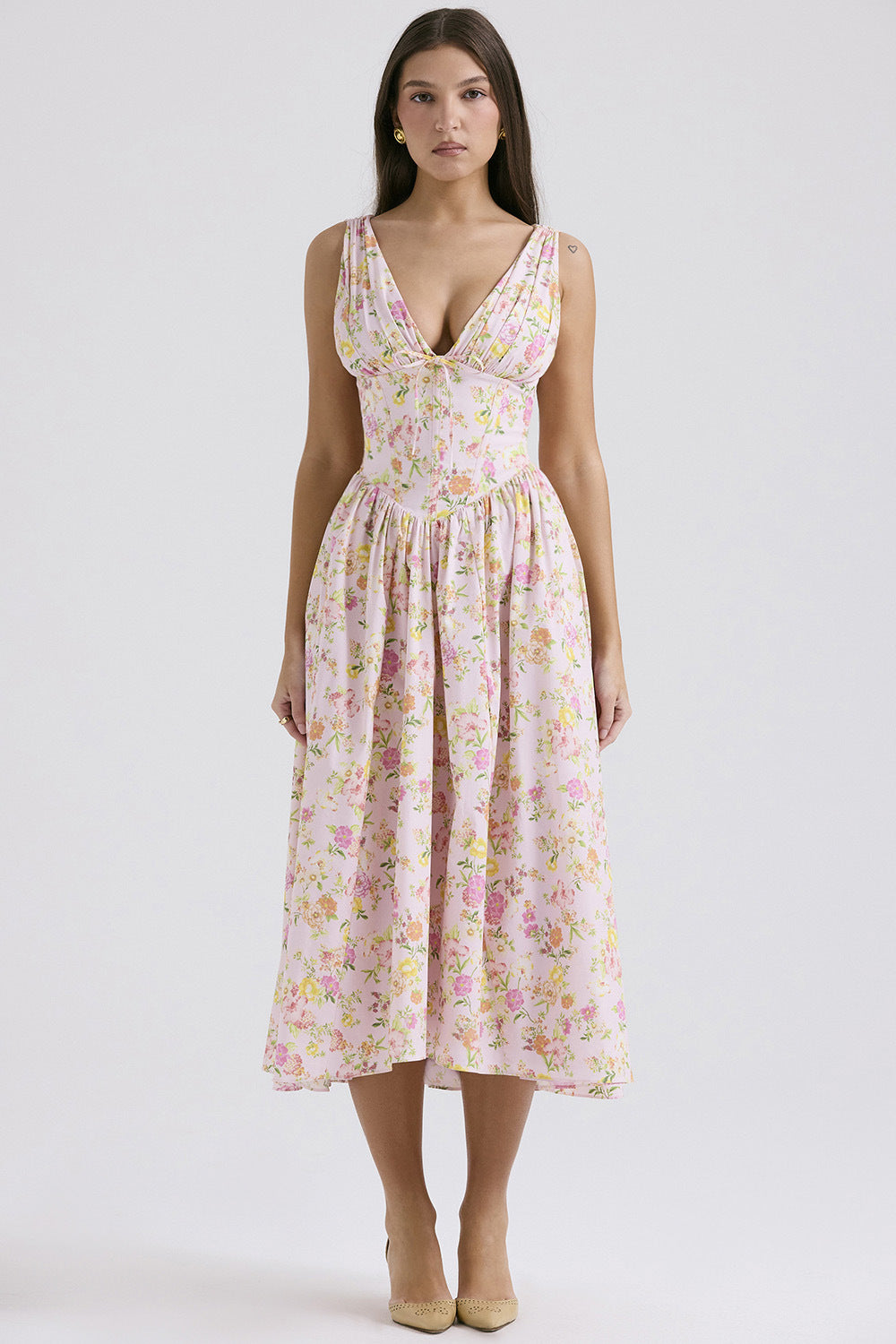 Michelle | Robe de Printemps Midi Sans Manches à Fleurs pour Femme
