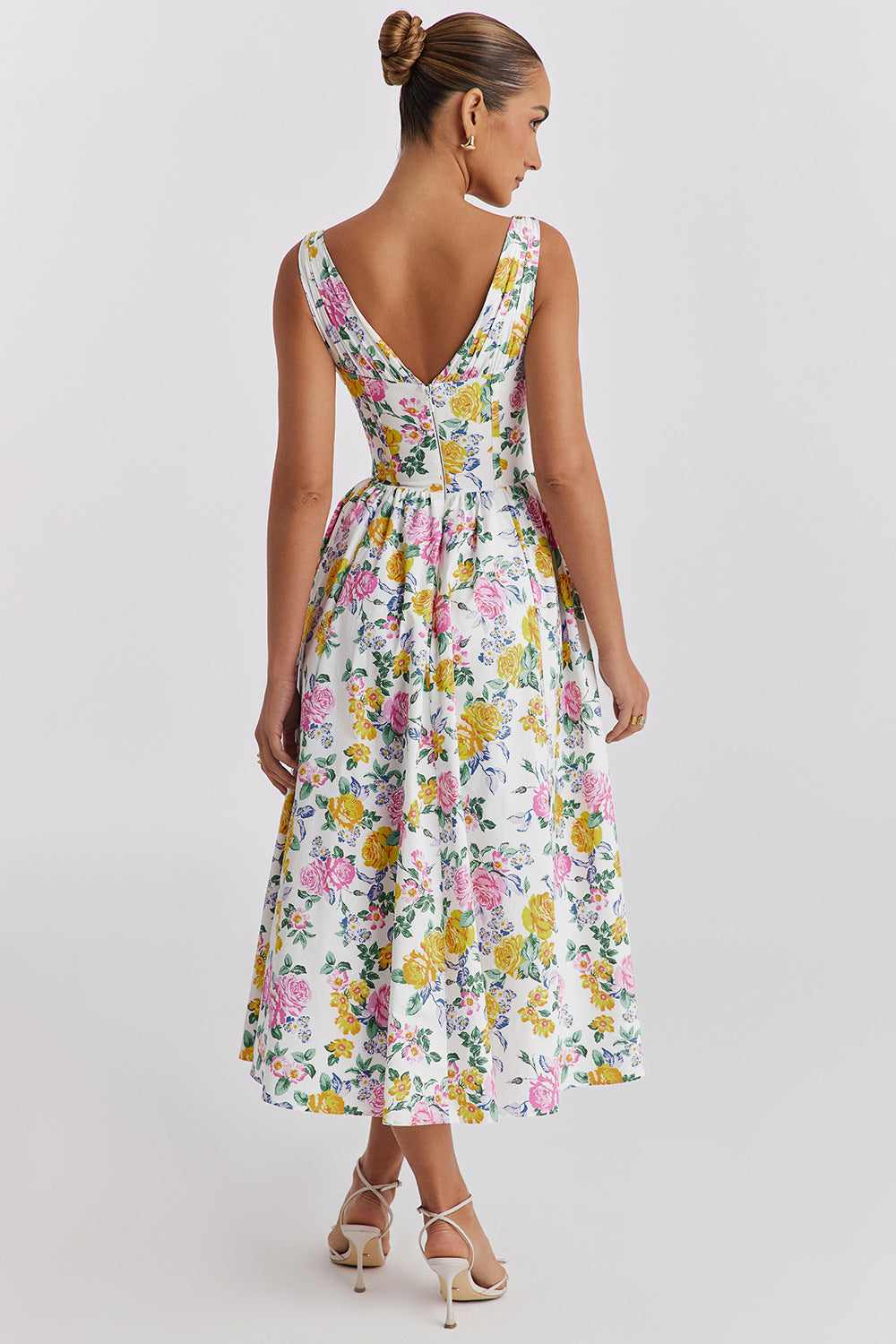 Michelle | Robe Midi Fleurie Sans Manches de Printemps pour Femmes