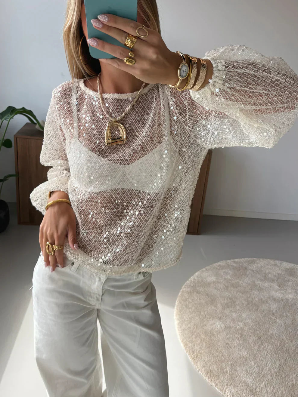 Monica | Top en Maille à Séquins et Col Rond pour Femme