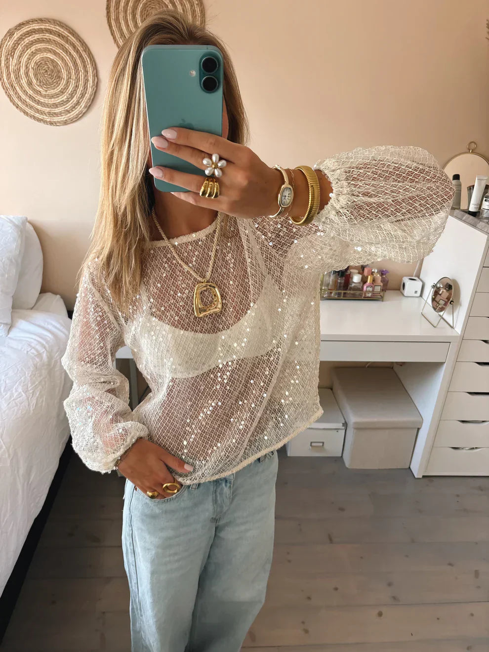 Monica | Top en Maille à Séquins et Col Rond pour Femme