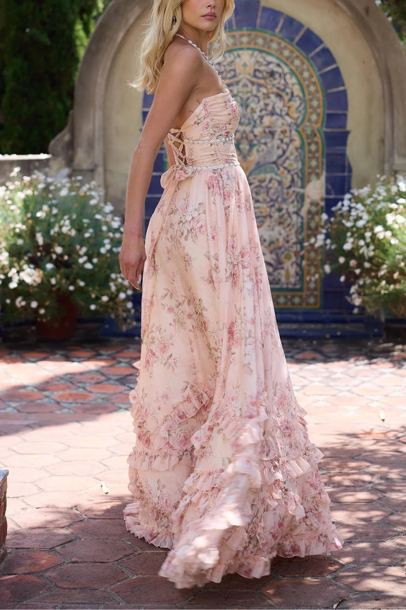 Paulena | Robe Longue Fleurie Fendue pour Invitée de Mariage pour Femme