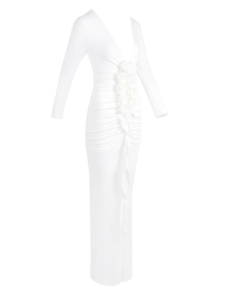 Paulina | Robe Maxi Moulante à Manches Longues et Col en V pour Femmes