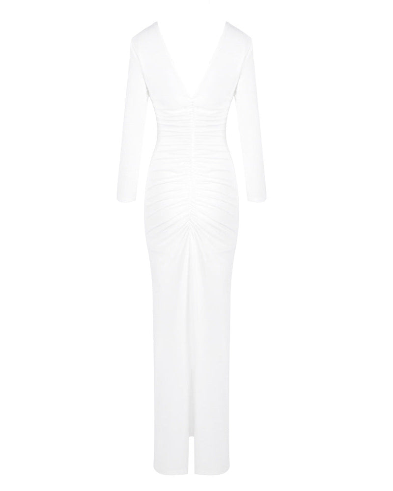 Paulina | Robe Maxi Moulante à Manches Longues et Col en V pour Femmes