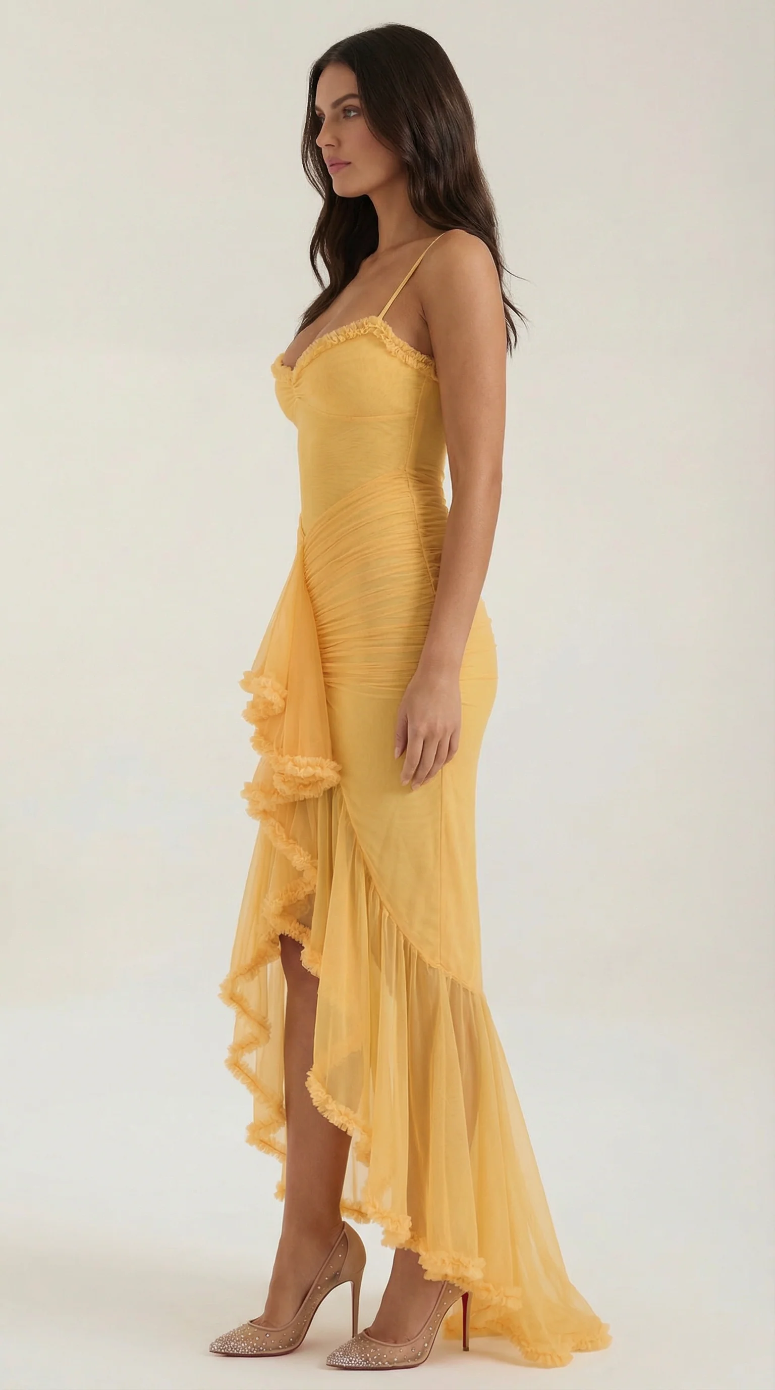 Phoebe | Robe de Cocktail Longue Sans Manches à Volants pour Femme