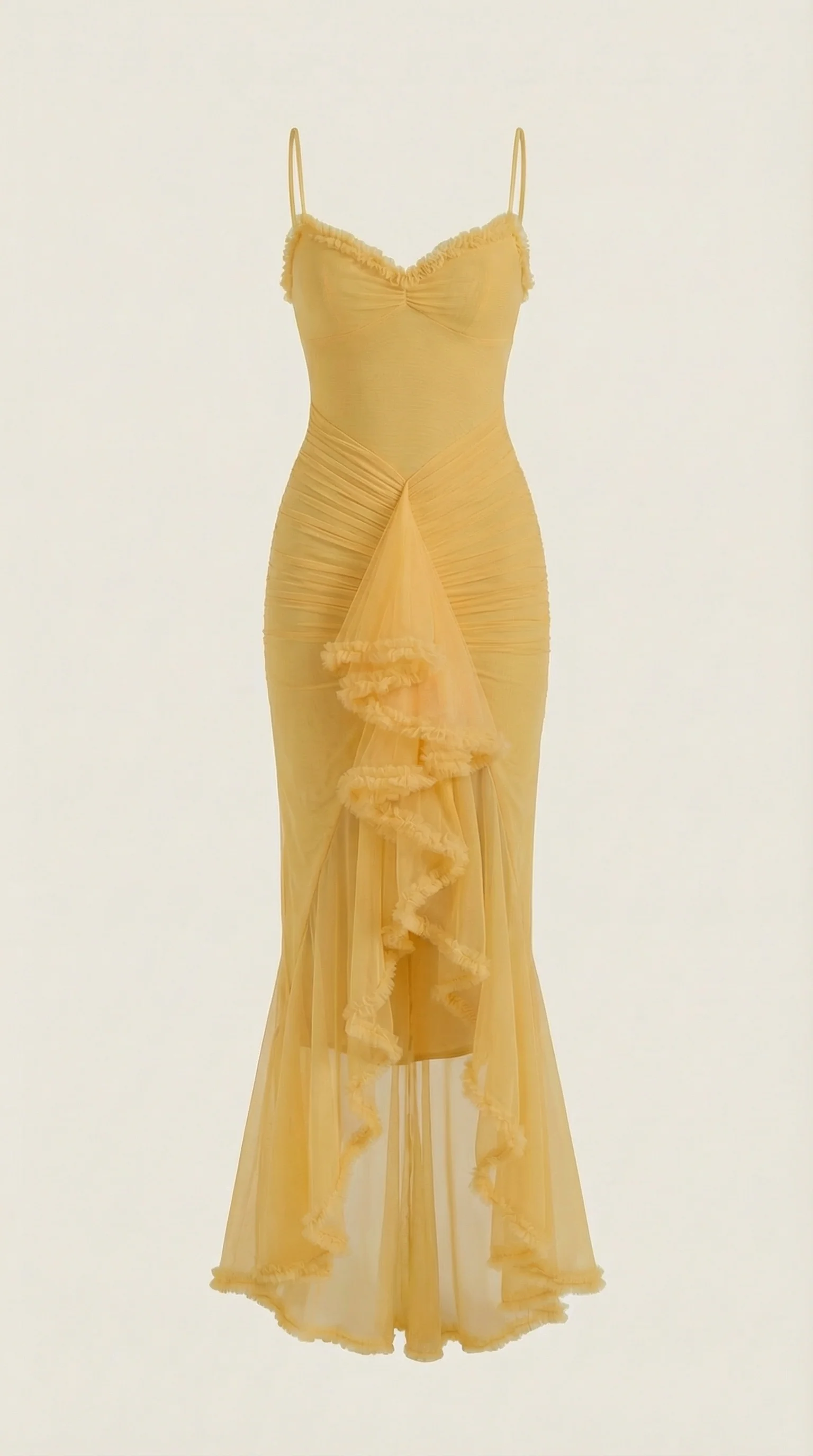 Phoebe | Robe de Cocktail Longue Sans Manches à Volants pour Femme