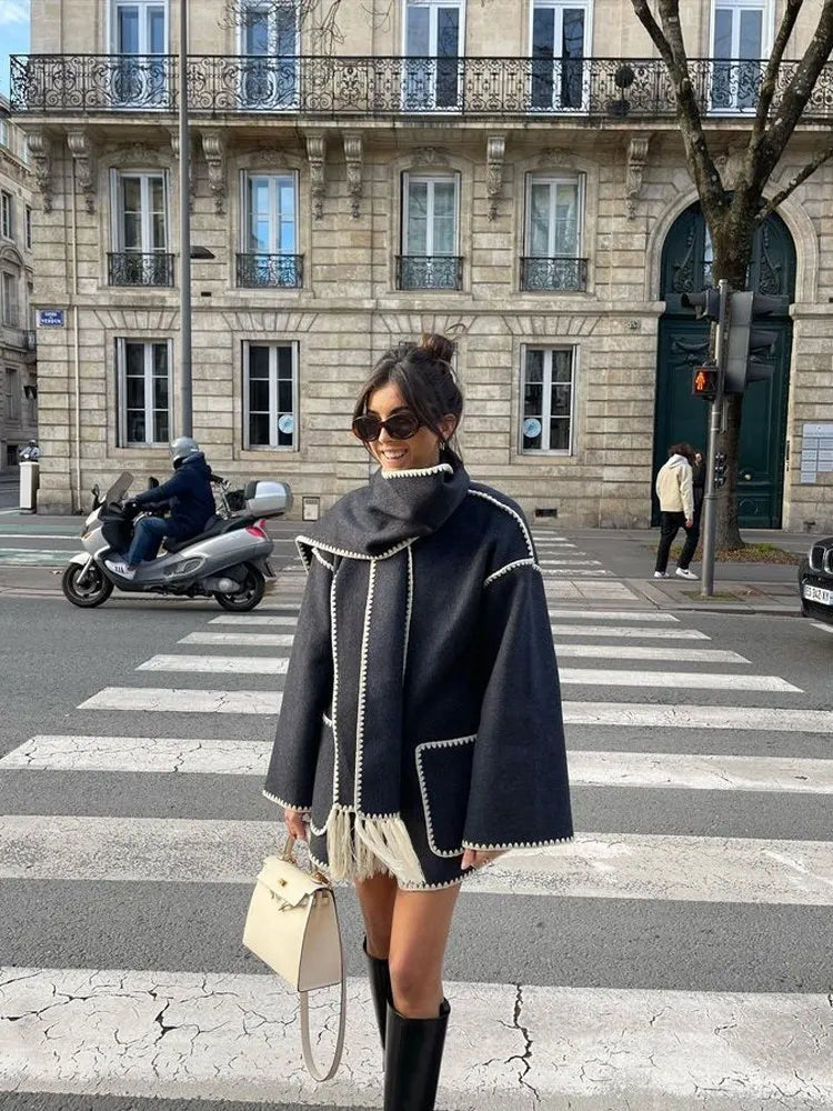 Riley | Manteau Boutonné Brodé pour Femme Avec Écharpe