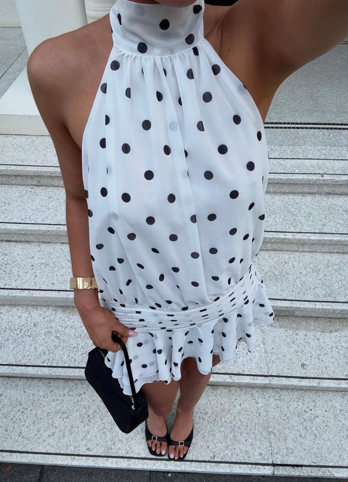 River | Robe Courte dos Nu à Pois Col Montant pour Femme