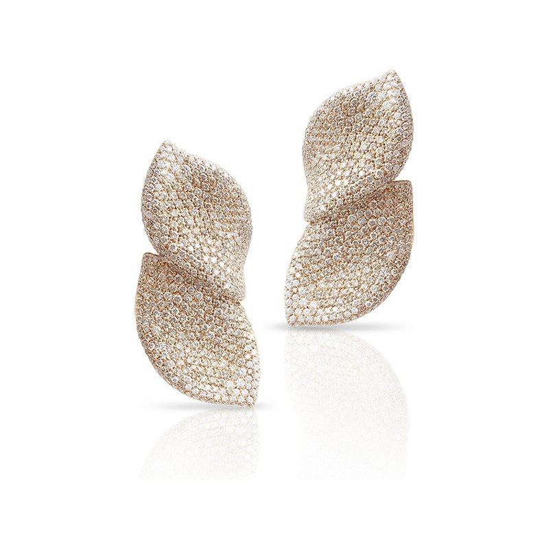 Ruby | Boucles D'Oreilles en Forme de Feuille Serties de Diamants pour Femmes