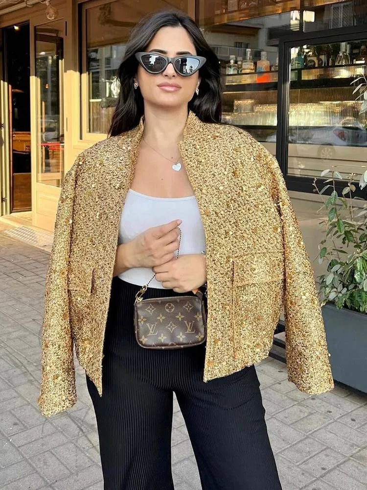 Scarlett | Veste à Paillettes Dorées pour Femme