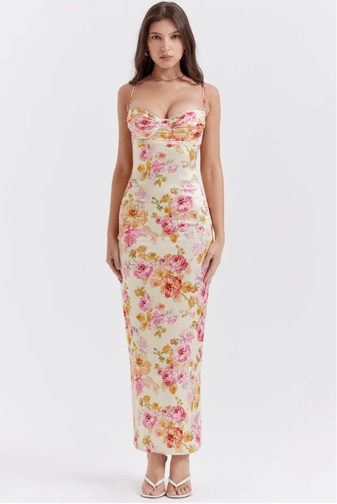 Selah | Robe Longue D'Été Fleurie Sans Manches pour Invitée de Mariage pour Femme
