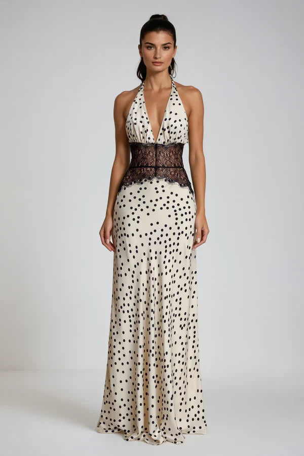 Selene | Robe Maxi en Dentelle à Décolleté Plongeant et dos Nu pour Femme