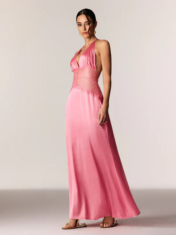 Selene | Robe Maxi en Dentelle à Décolleté Plongeant et dos Nu pour Femme
