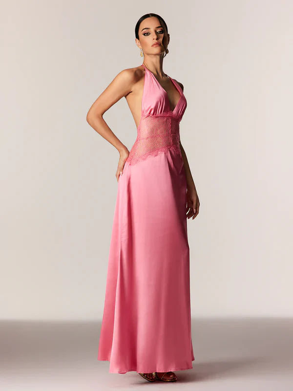 Selene | Robe Maxi en Dentelle à Décolleté Plongeant et dos Nu pour Femme