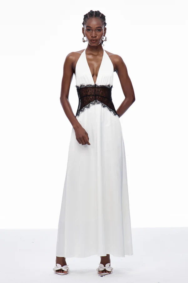 Selene | Robe Maxi en Dentelle à Décolleté Plongeant et dos Nu pour Femme