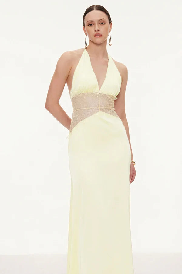 Selene | Robe Maxi en Dentelle à Décolleté Plongeant et dos Nu pour Femme