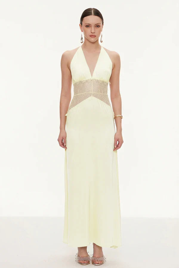 Selene | Robe Maxi en Dentelle à Décolleté Plongeant et dos Nu pour Femme