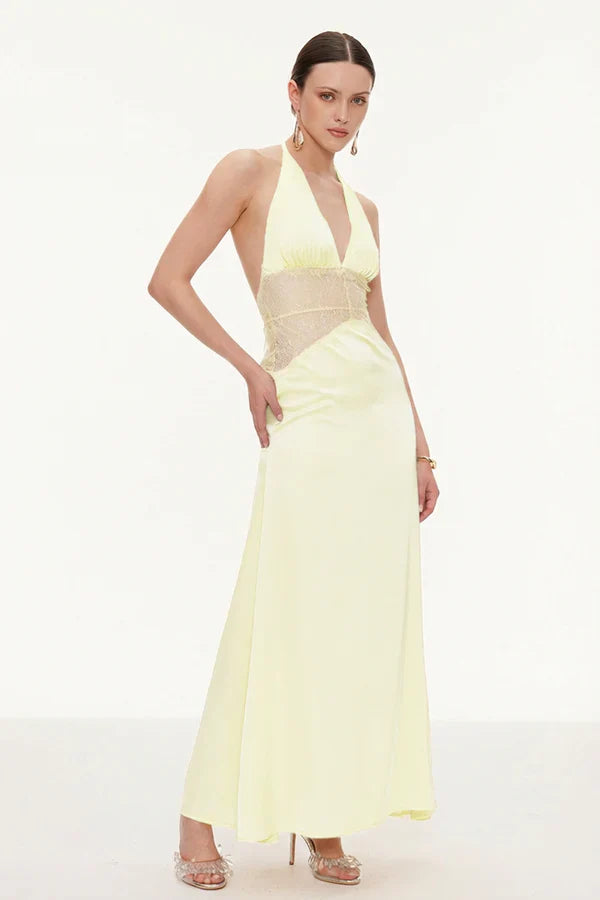 Selene | Robe Maxi en Dentelle à Décolleté Plongeant et dos Nu pour Femme