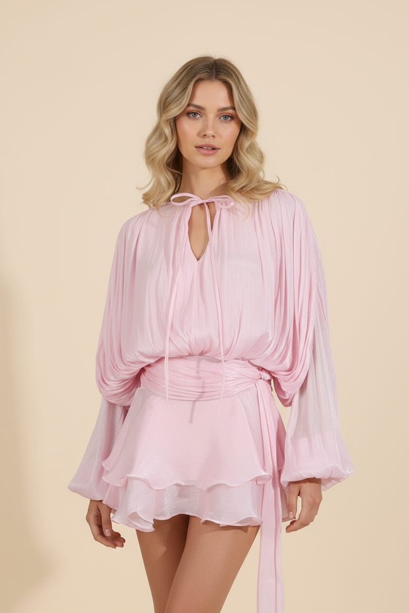 Sophia | Robe D'Été Courte de Vacances à Manches Ballons Fluides pour Femme