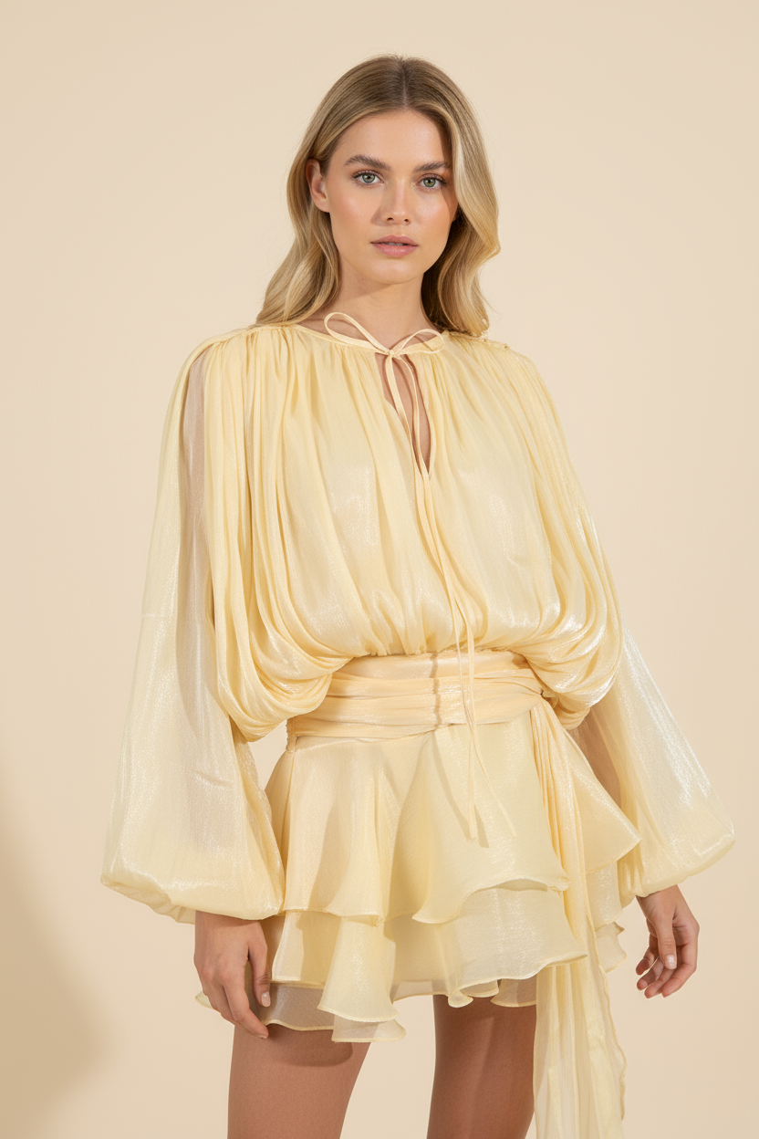 Sophia | Robe D'Été Courte de Vacances à Manches Ballons Fluides pour Femme