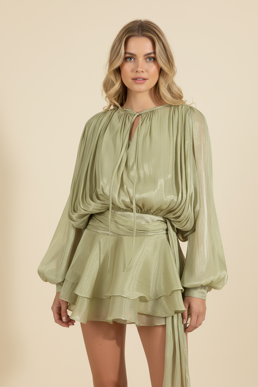 Sophia | Robe D'Été Courte de Vacances à Manches Ballons Fluides pour Femme