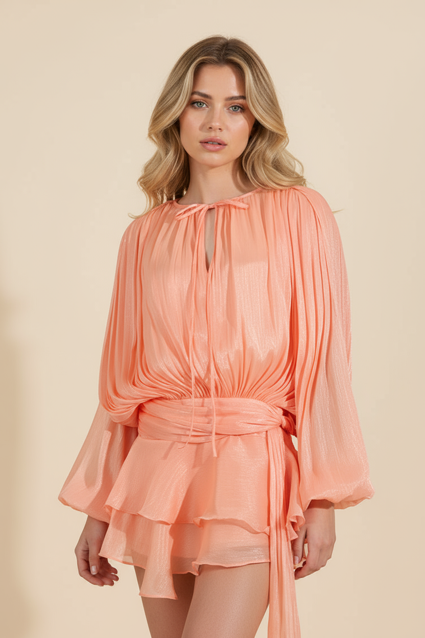 Sophia | Robe D'Été Courte de Vacances à Manches Ballons Fluides pour Femme
