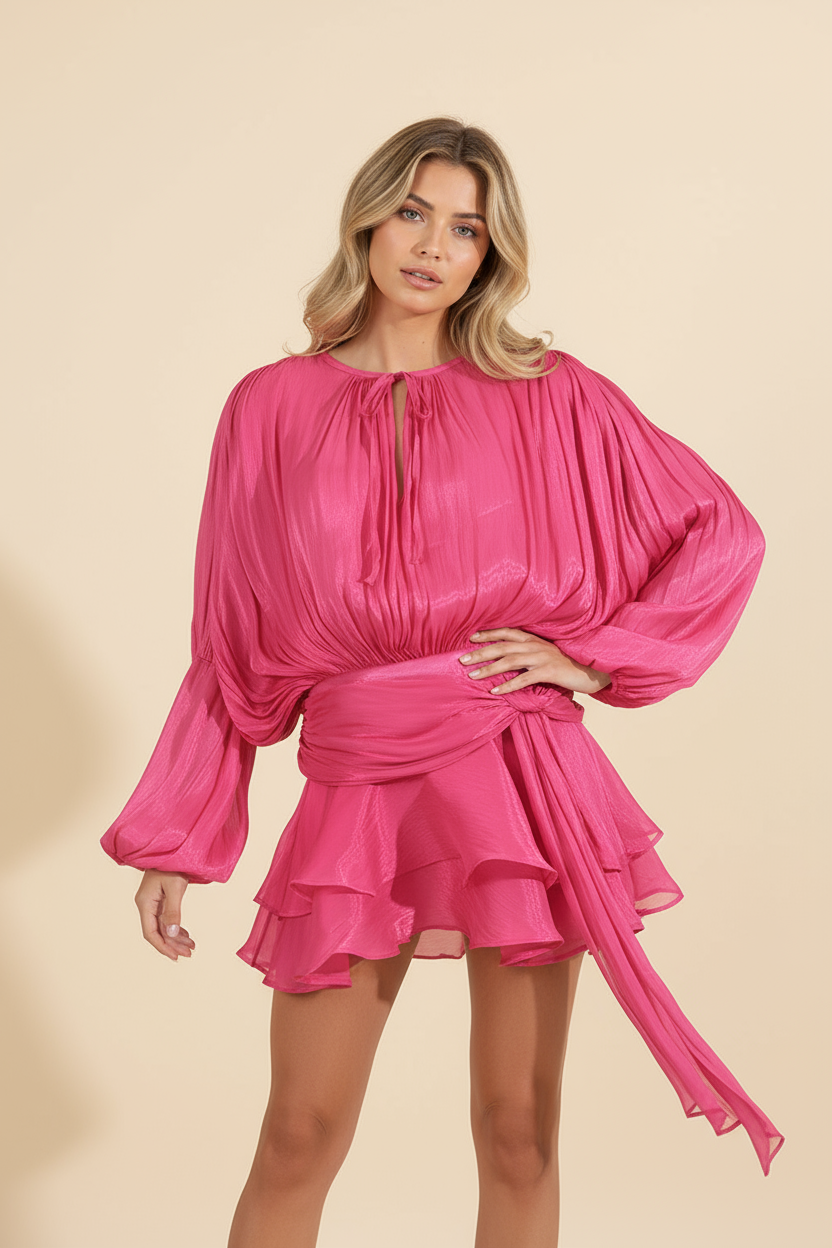 Sophia | Robe D'Été Courte de Vacances à Manches Ballons Fluides pour Femme