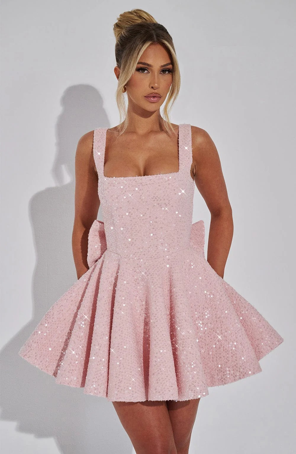 Victoria | Dazzling Sequin Bow Cocktail Mini Dress for Women