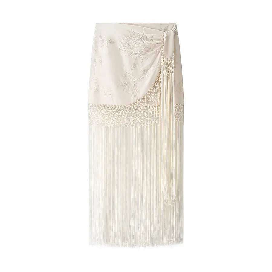 Zariah | Jupe Portefeuille Brodée à Franges pour Femme