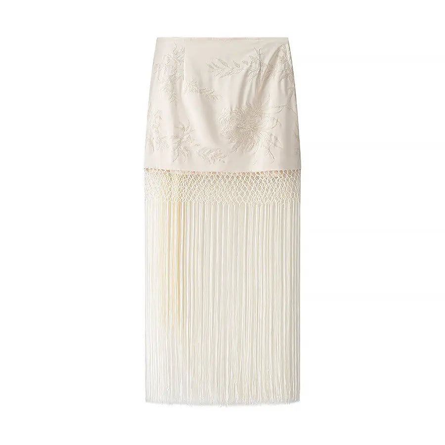 Zariah | Jupe Portefeuille Brodée à Franges pour Femme