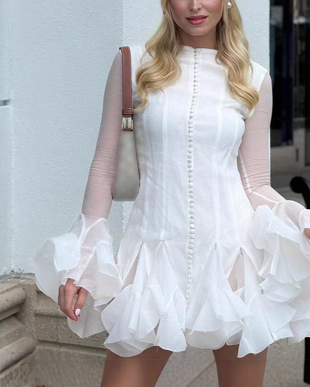 Mandy | Robe Mini Avec Ourlet Froncé et Manches Longues pour Femmes