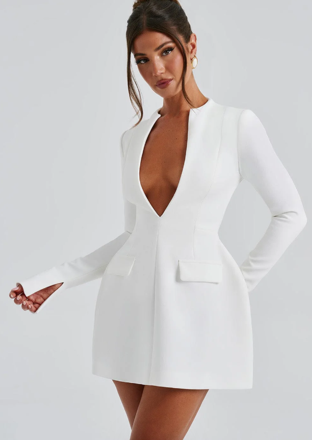 Vera | Robe Blazer Courte à Manches Longues et Décolleté en V Plongeant